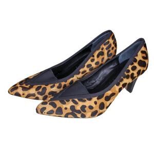 Lori Goldstein Leopard Print High Heel Pumps Cow Hair Leather Slip On